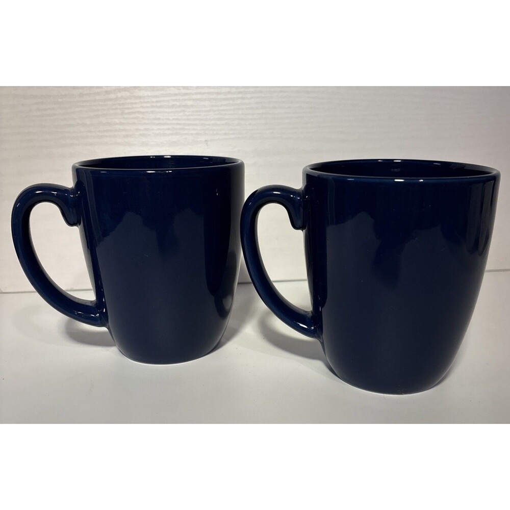 Corelle Stoneware Dark Blue Coffee Tea Mugs Cups Set of 2